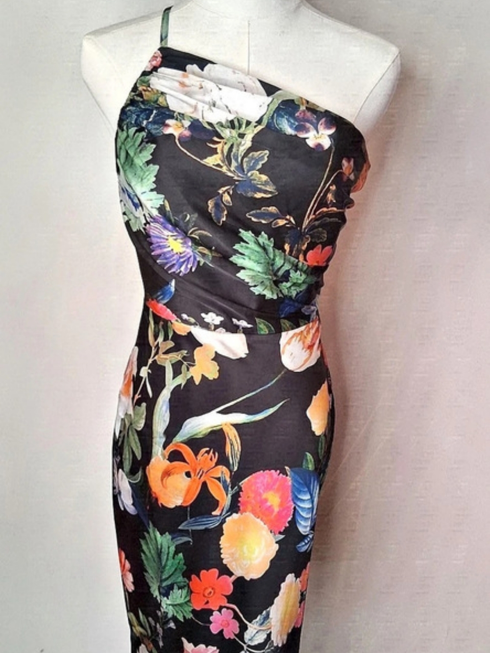 NWT GUESS Cindy Garden Glow Floral One Shoulder Midi Dress 2